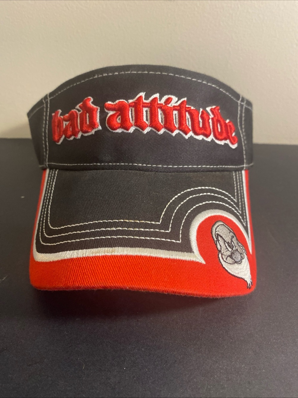 Walt Disney World Black Red Adjustable Bad Attitude Grumpy Dwarf Visor Nwot